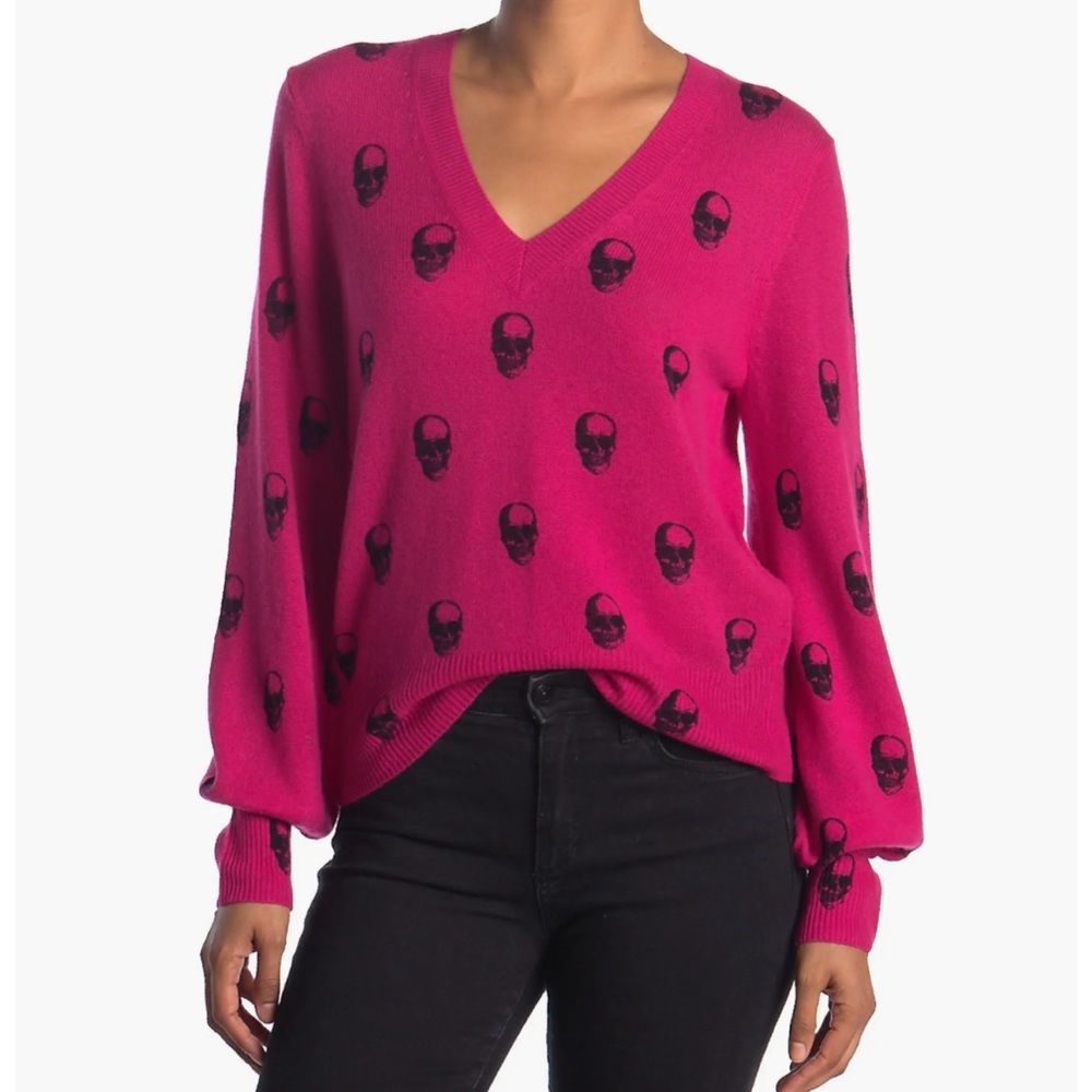 360 Skull Cashmere Hot Pink Jamie Jack Skull Print Cashmere Sweater Small